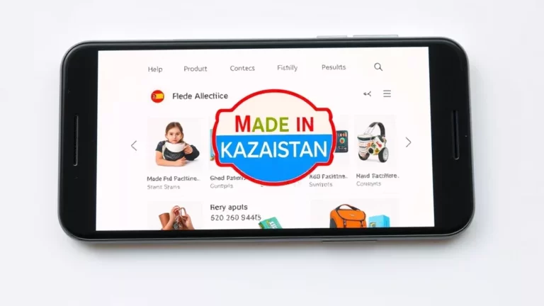Экран смартфона с выдачей маркетплейса и фильтром Сделано в Казахстане