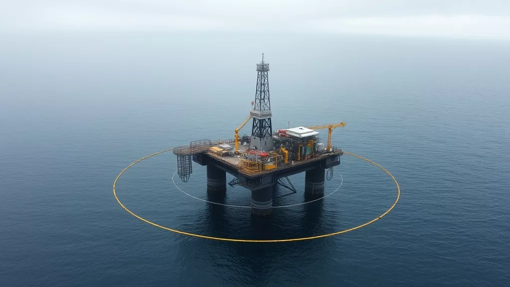 Нефтегазовая платформа на Каспийском море с зоной безопасности от БПЛА