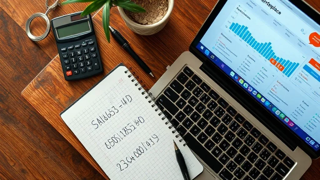 Калькулятор и ноутбук с дашбордом продавца маркетплейса Wildberries Ozon