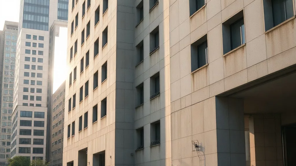 Бруталистичная городская архитектура как фон для делового фото с нейросетью