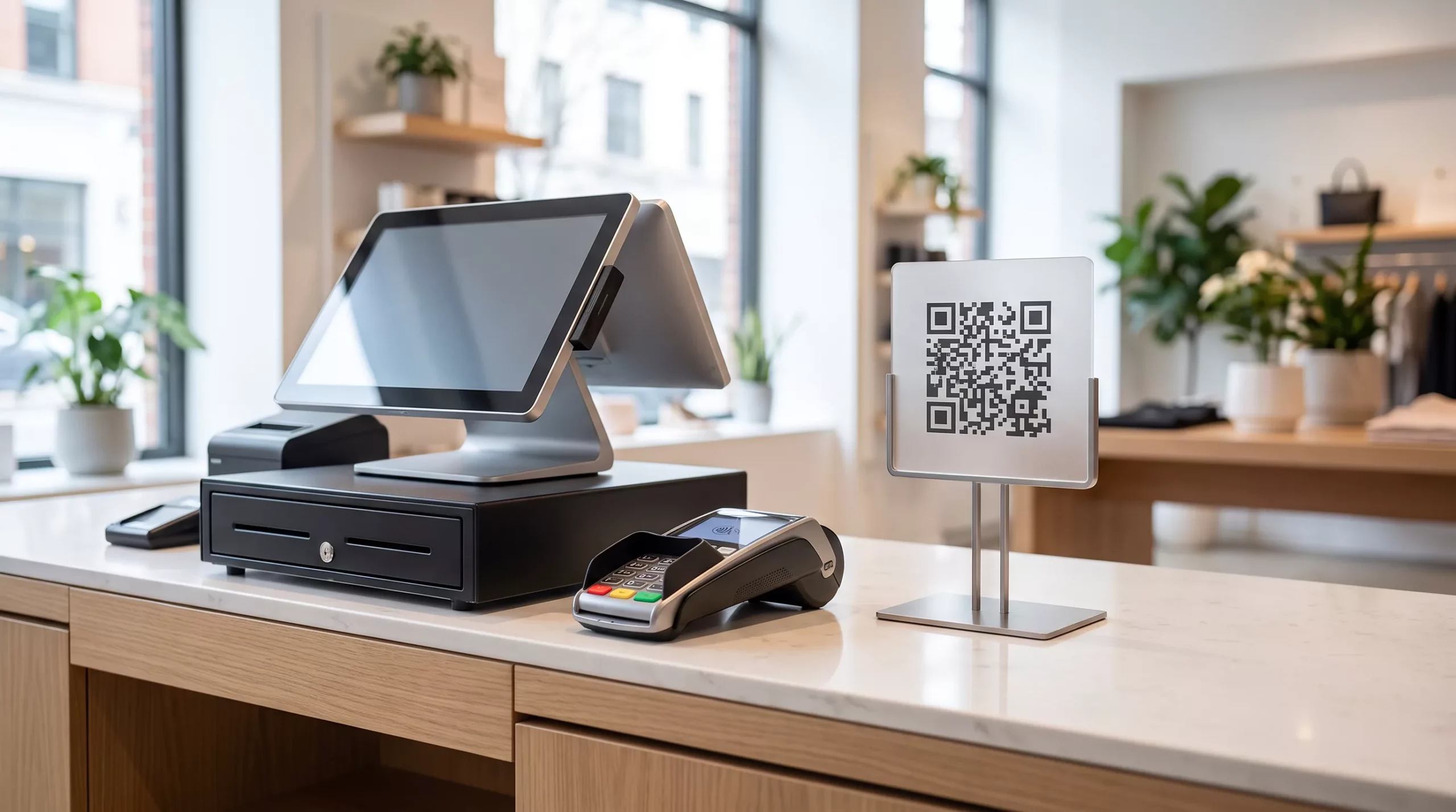 Оплата QR-кодом и картой на кассе магазина в Казахстане