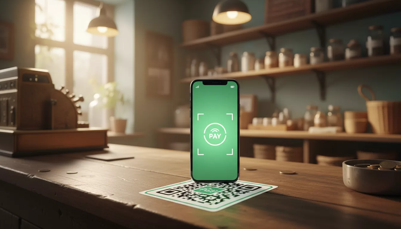 Смартфон сканирует QR-код на кассе — тренд QR-платежи в Казахстане