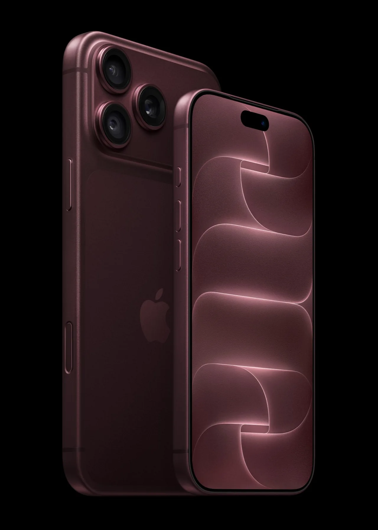 Бордовые iPhone 18 Pro и iPhone 18 Pro Max спереди и сзади